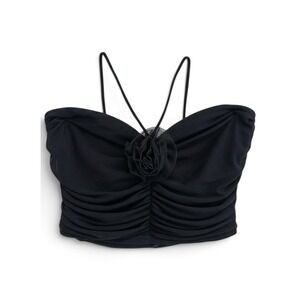 Blue Blush Rosette Mesh Tube Top Women L Black Goth Flirty Clubwear Romantic NWT